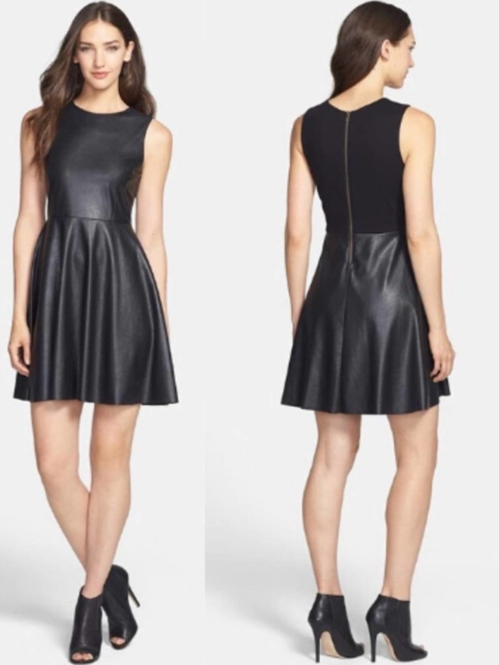 Anthropologie Bailey 44 Sleeveless Black Faux-Leather Skater Dress